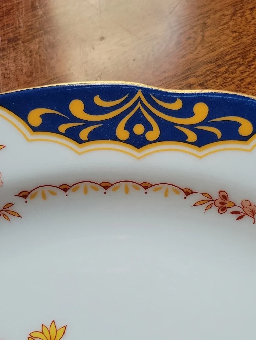 Vintage Floral Porcelain Serving Platter in Blue, Yellow and Orange